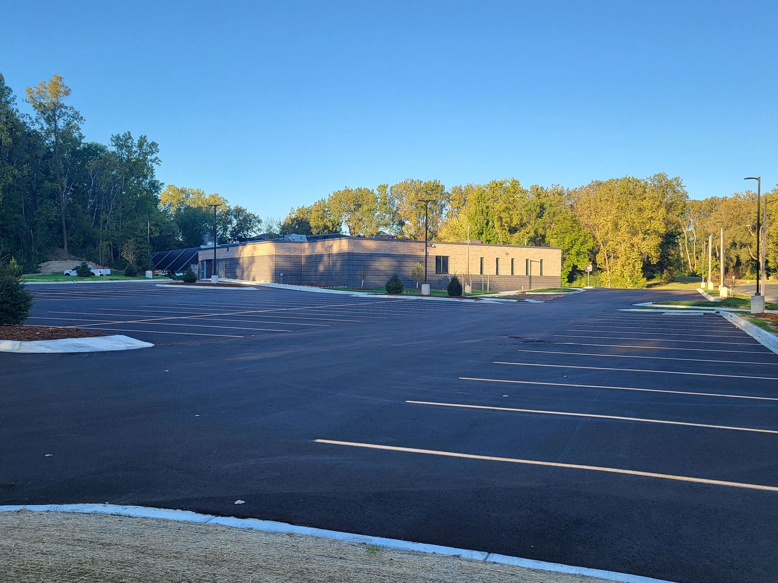 Photo showing the new parking lot outside the Ice Arena