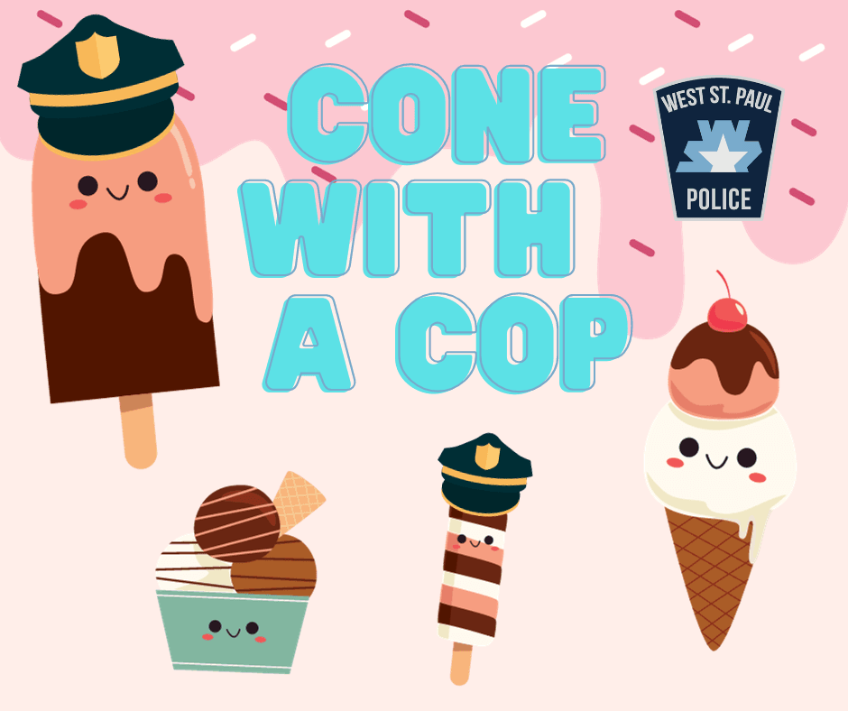 Text: Cone with a Cop, graphics: Ice cream cones wearing police hats