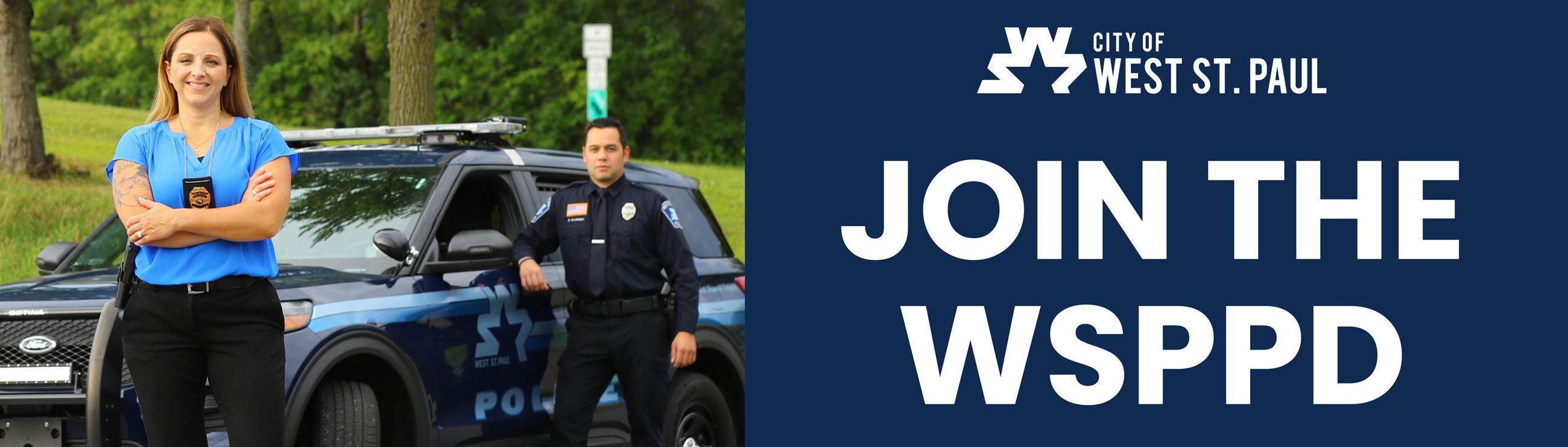 Join the WSPPD. Image: Investigator Mitchell poses in front of squad car with another officer 