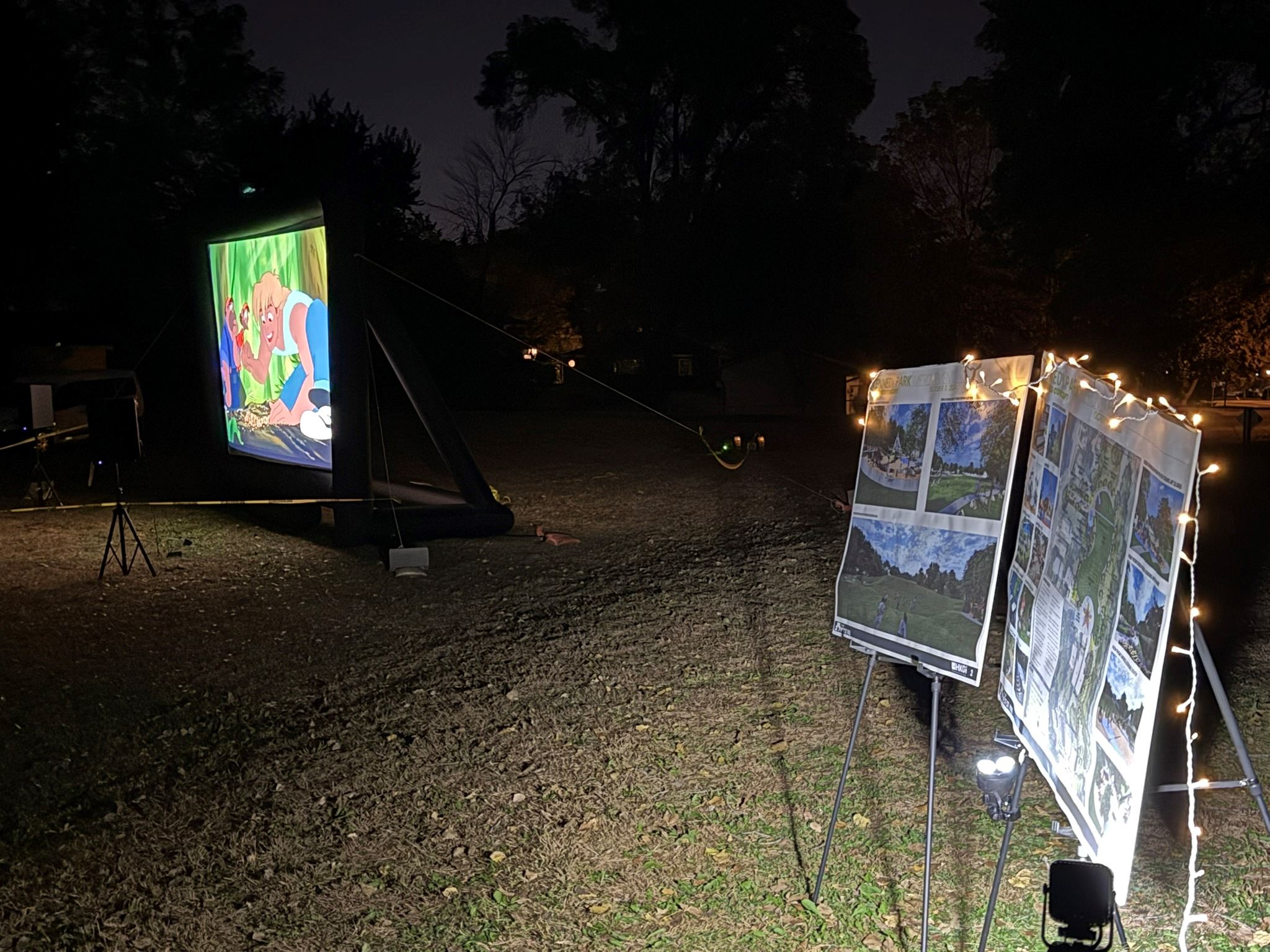 Information boards near the movie screen