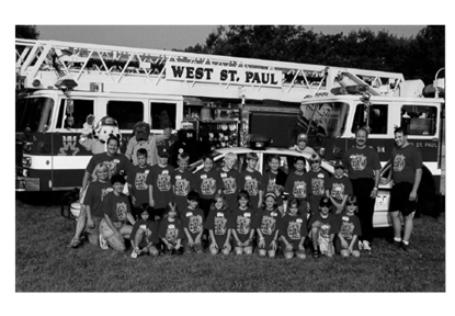 Old image of safety camp attendees in black and white